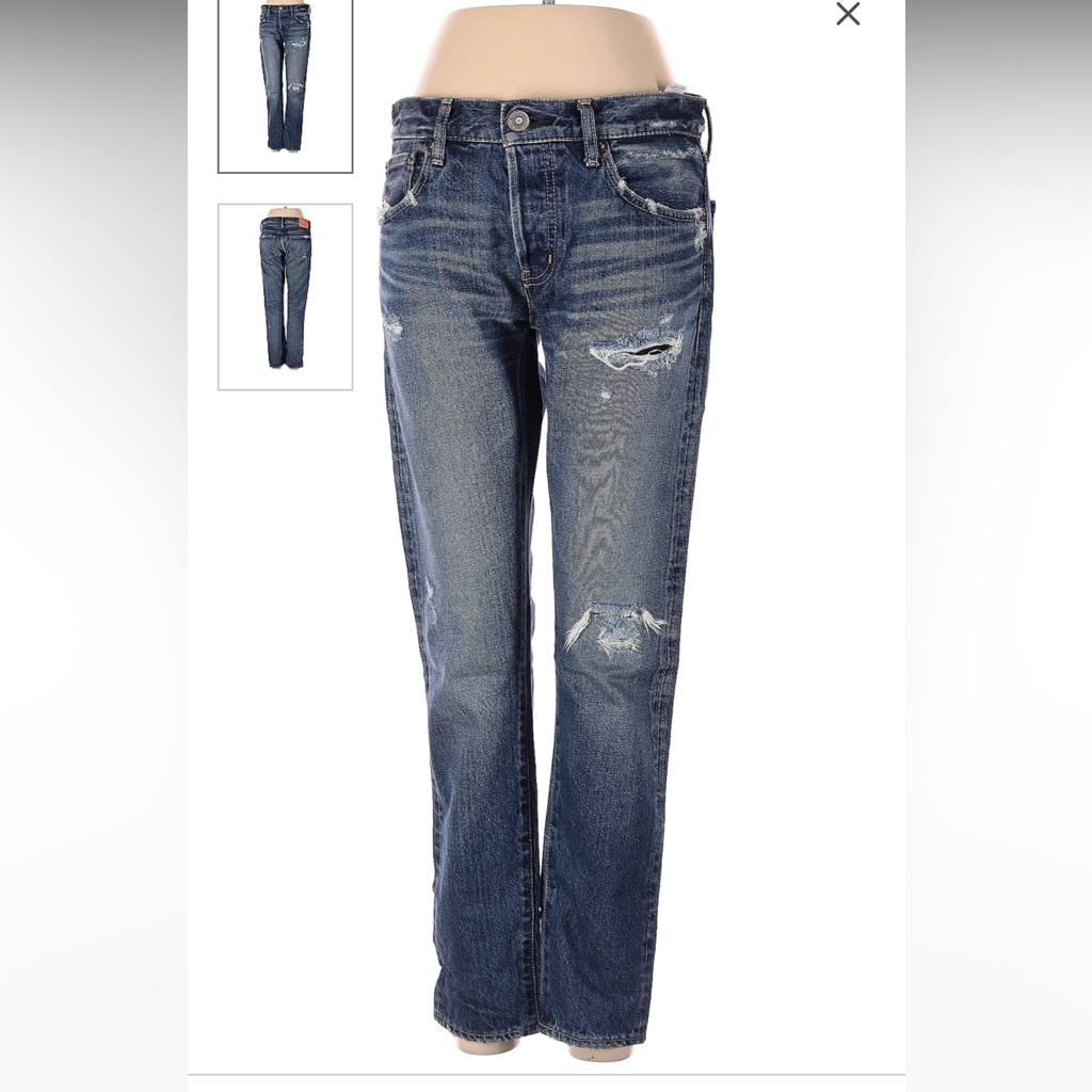 Moussy Vintage Size 25 Distressed Jeans With Fringe And Holes Blue Wash